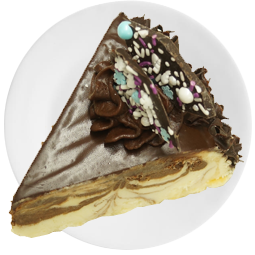 A delicious slice of chocolate marble cheesecake.